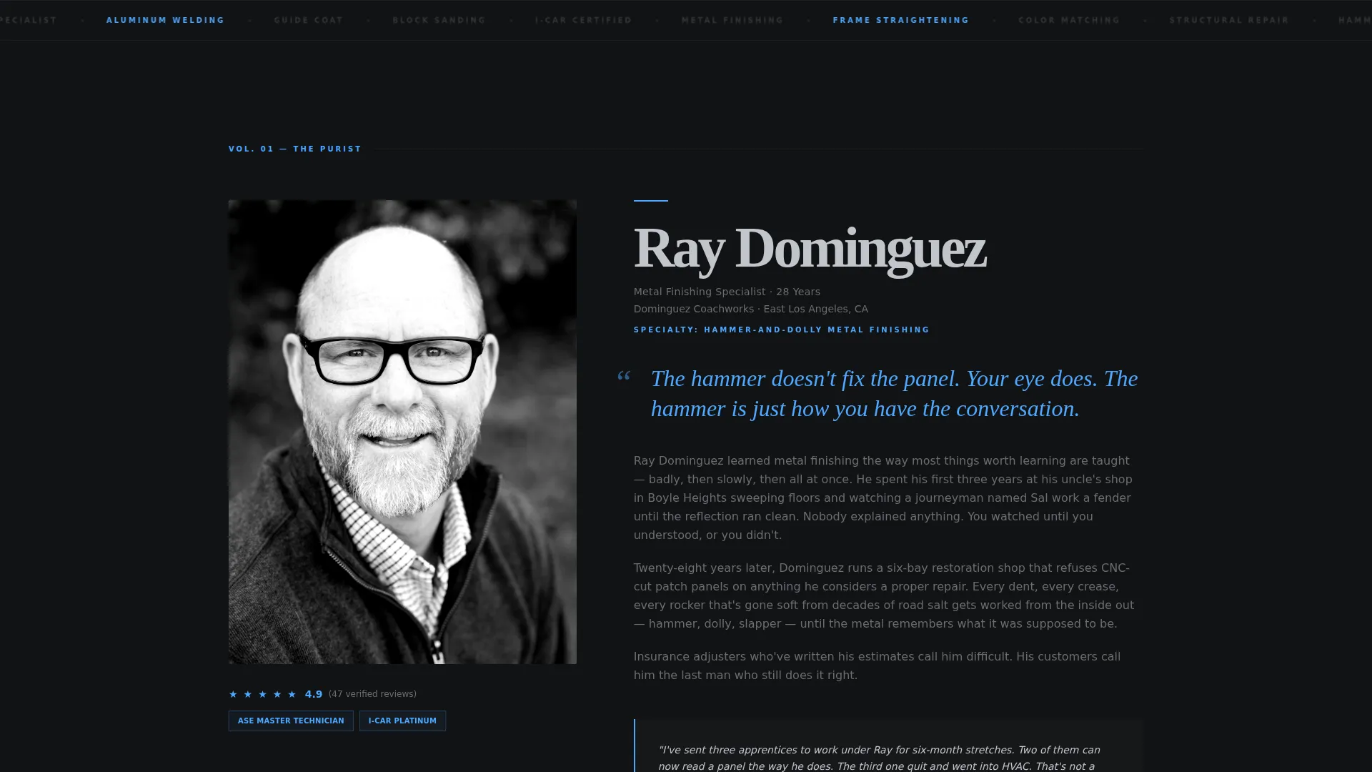 Auto Body Technician Reviews Landing Page Template