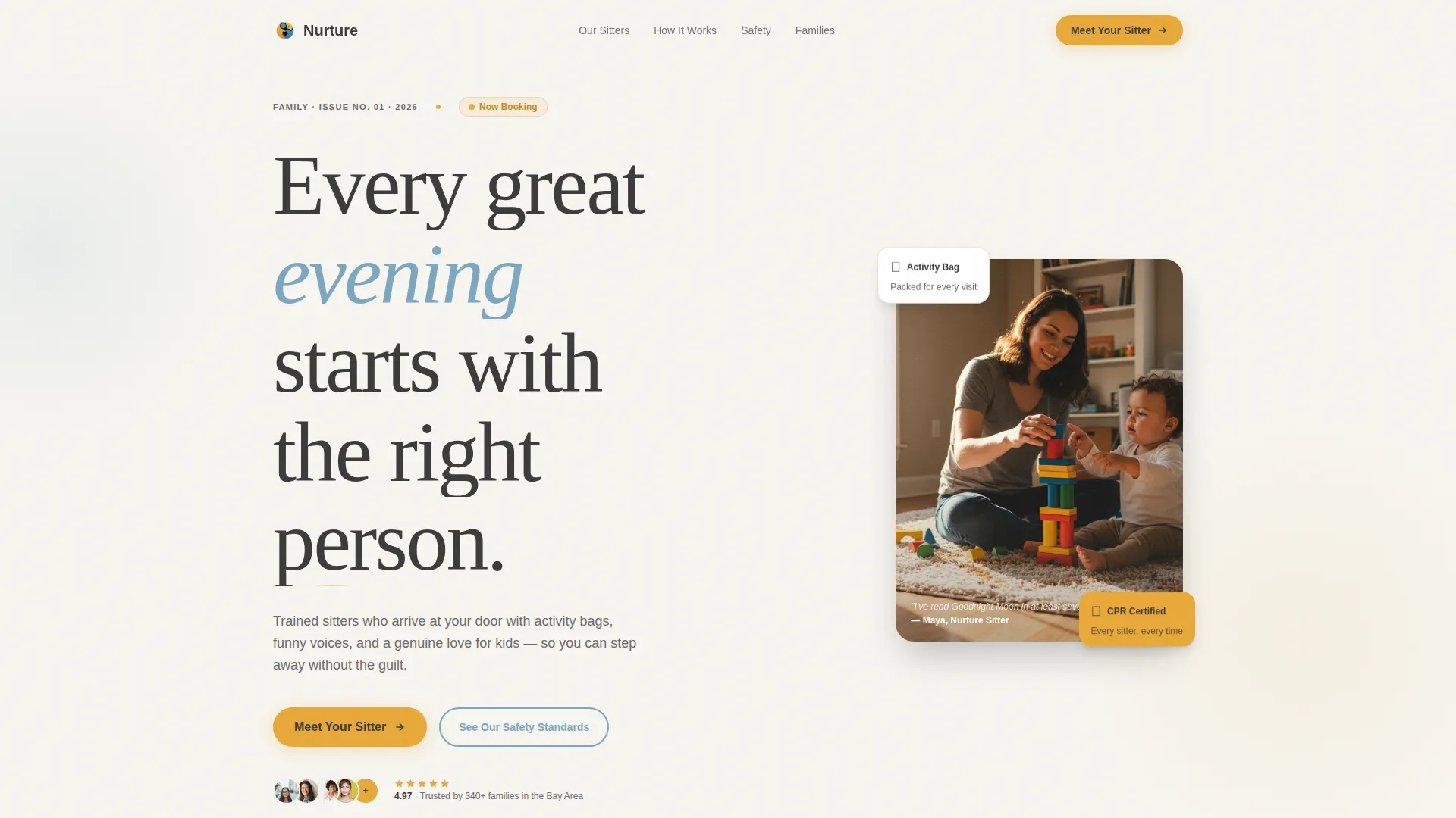Babysitter Landing Page Template for Childcare Teams