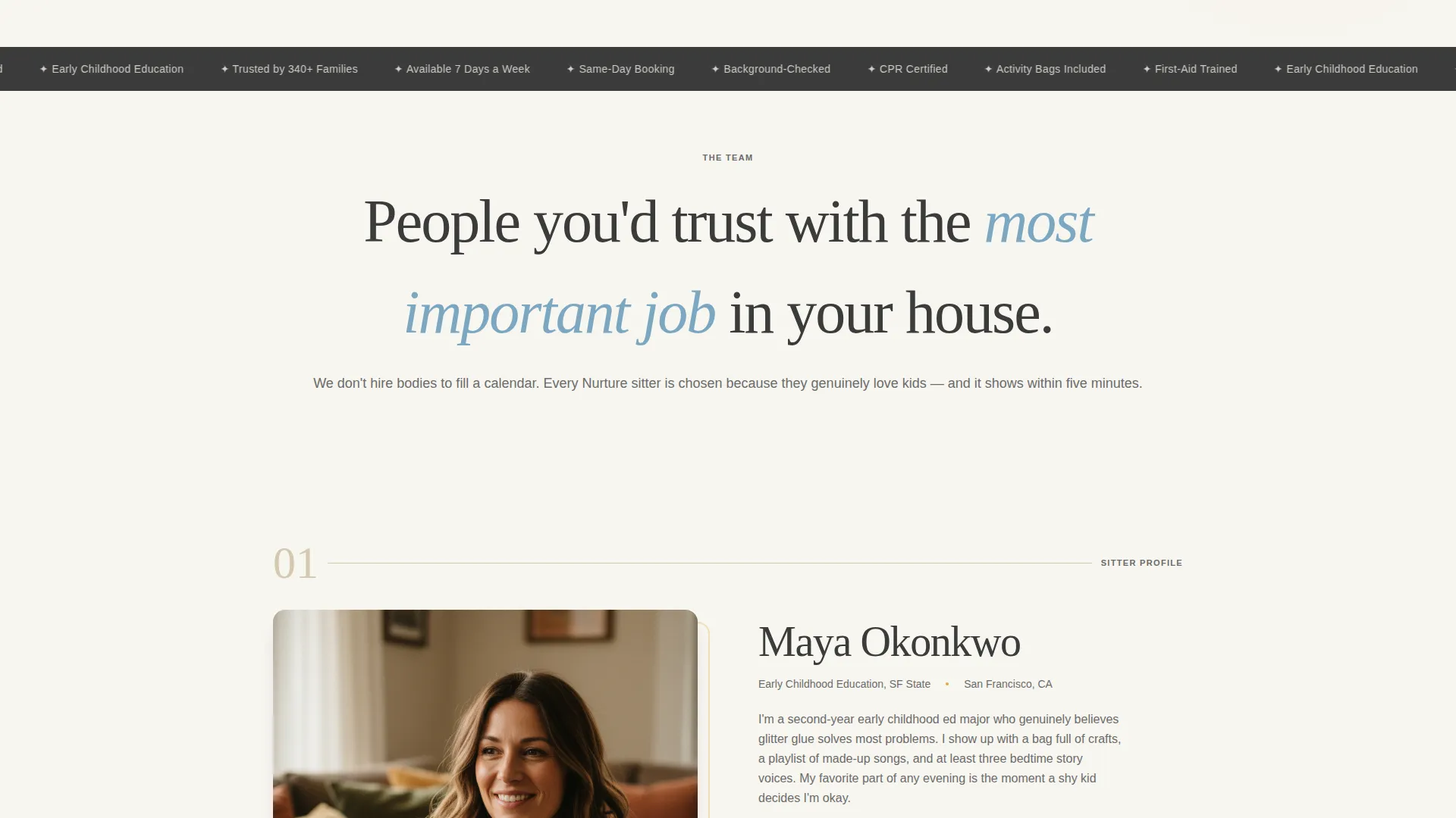 Babysitter Landing Page Template for Childcare Teams