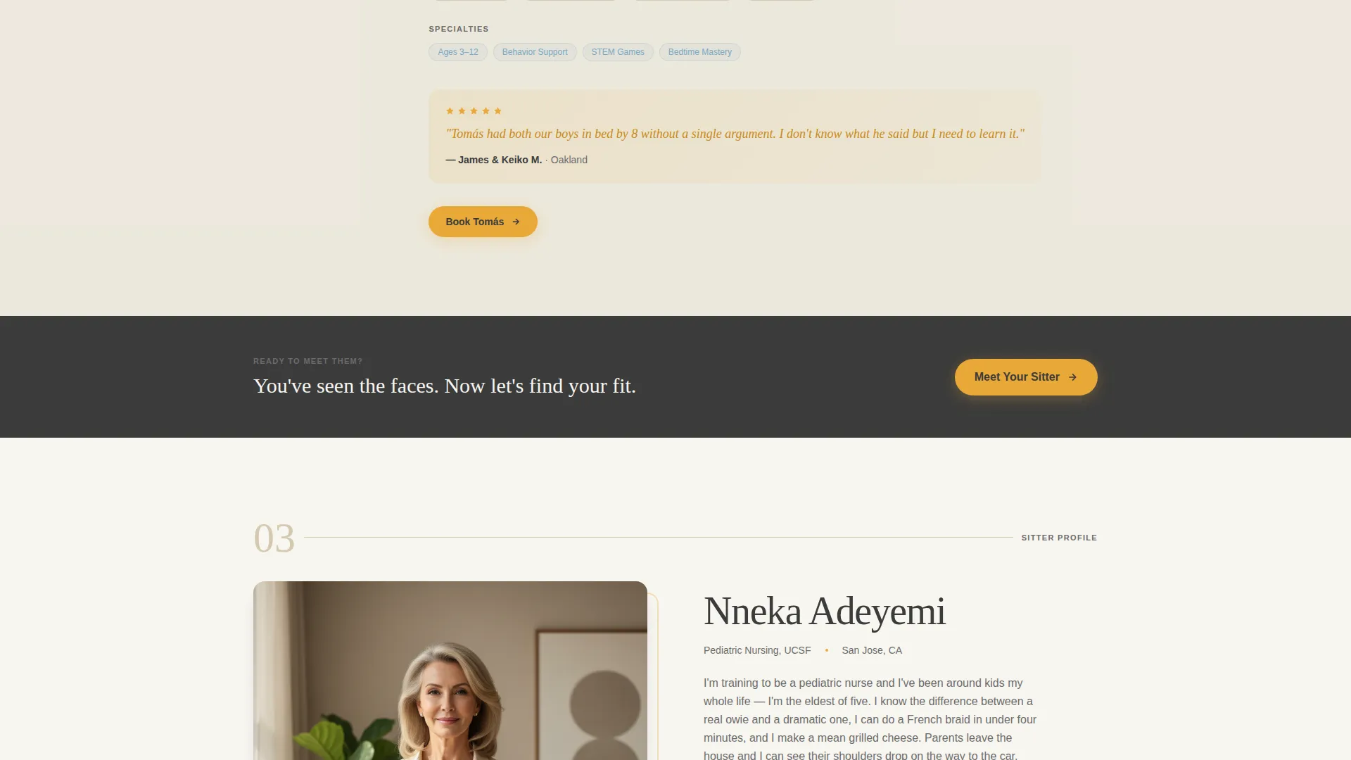 Babysitter Landing Page Template for Childcare Teams