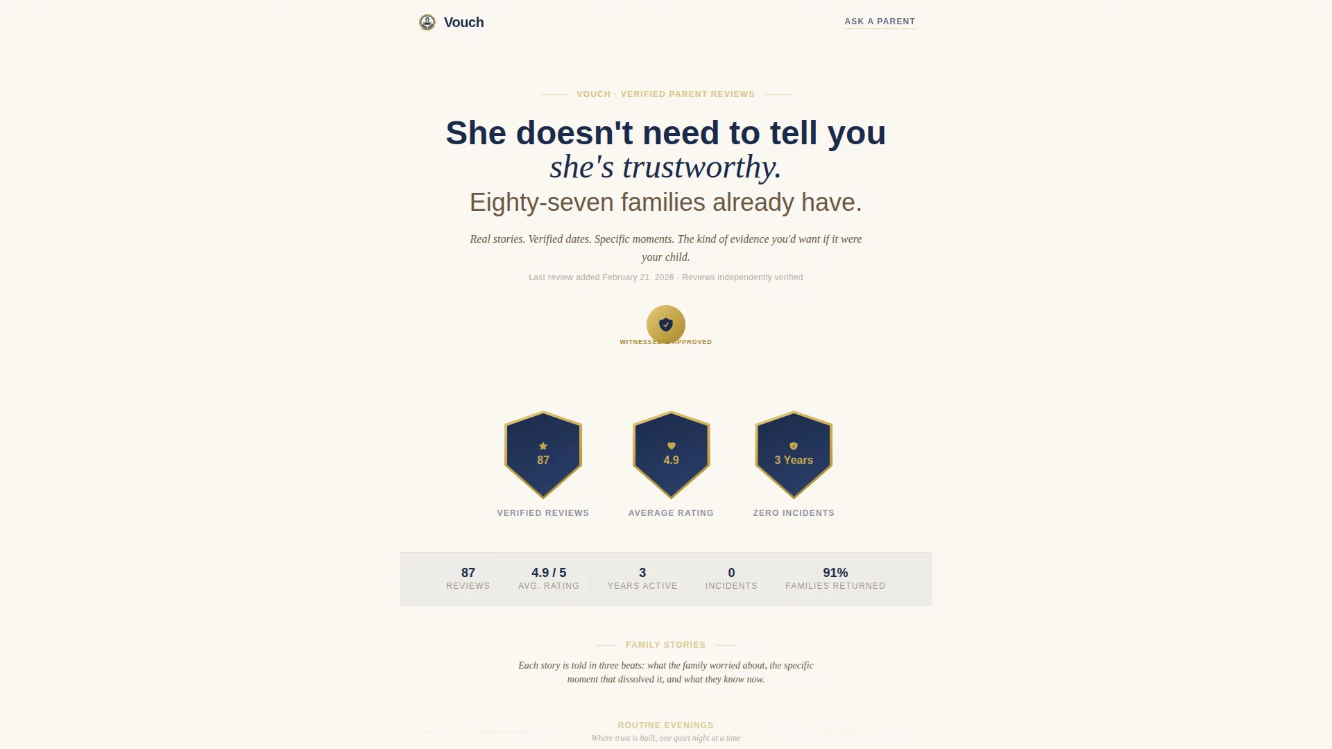 Babysitter Reviews & Testimonials Landing Page