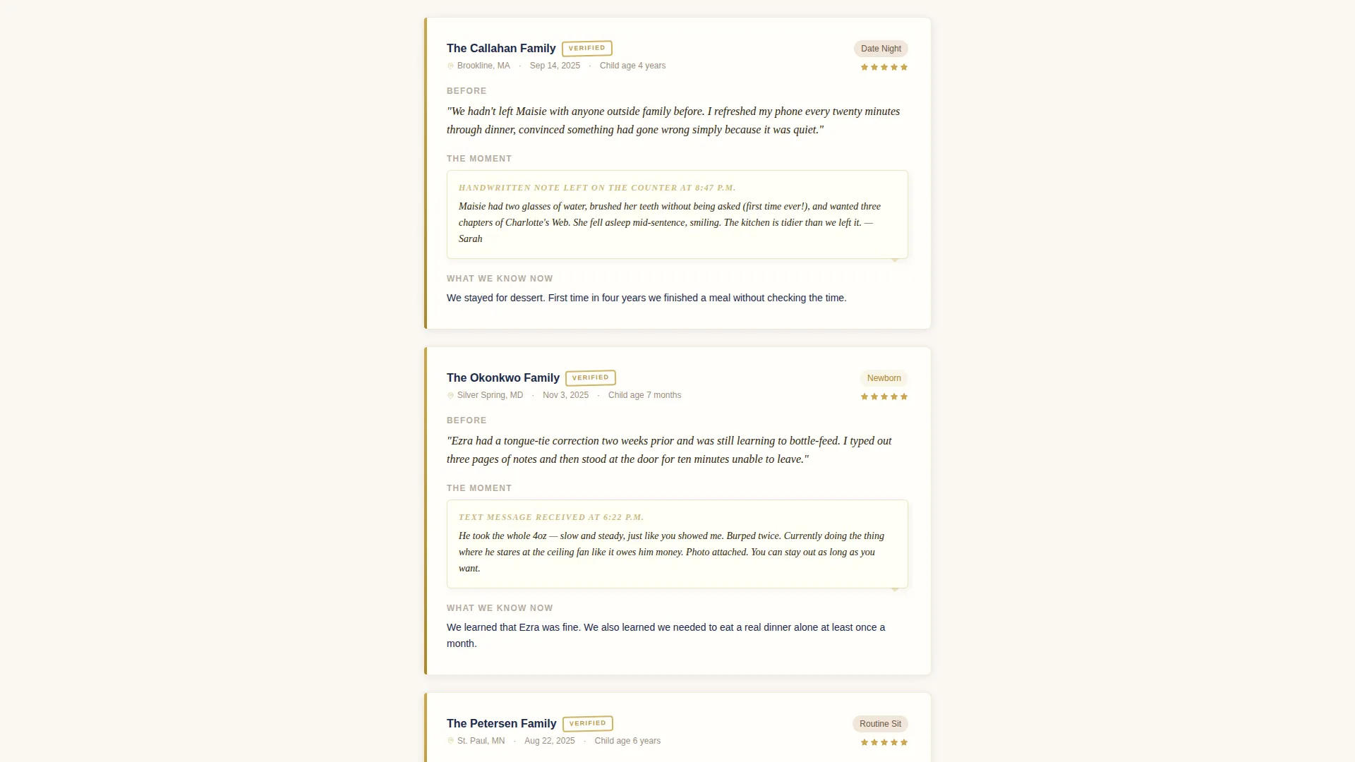 Babysitter Reviews & Testimonials Landing Page