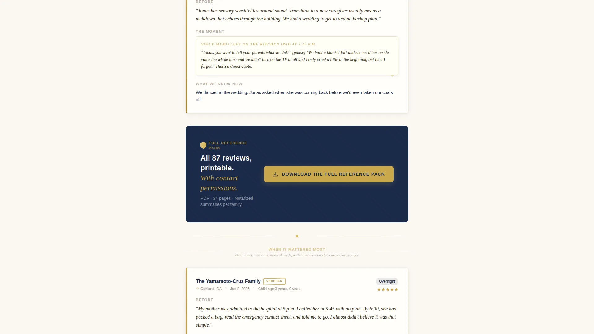 Babysitter Reviews & Testimonials Landing Page