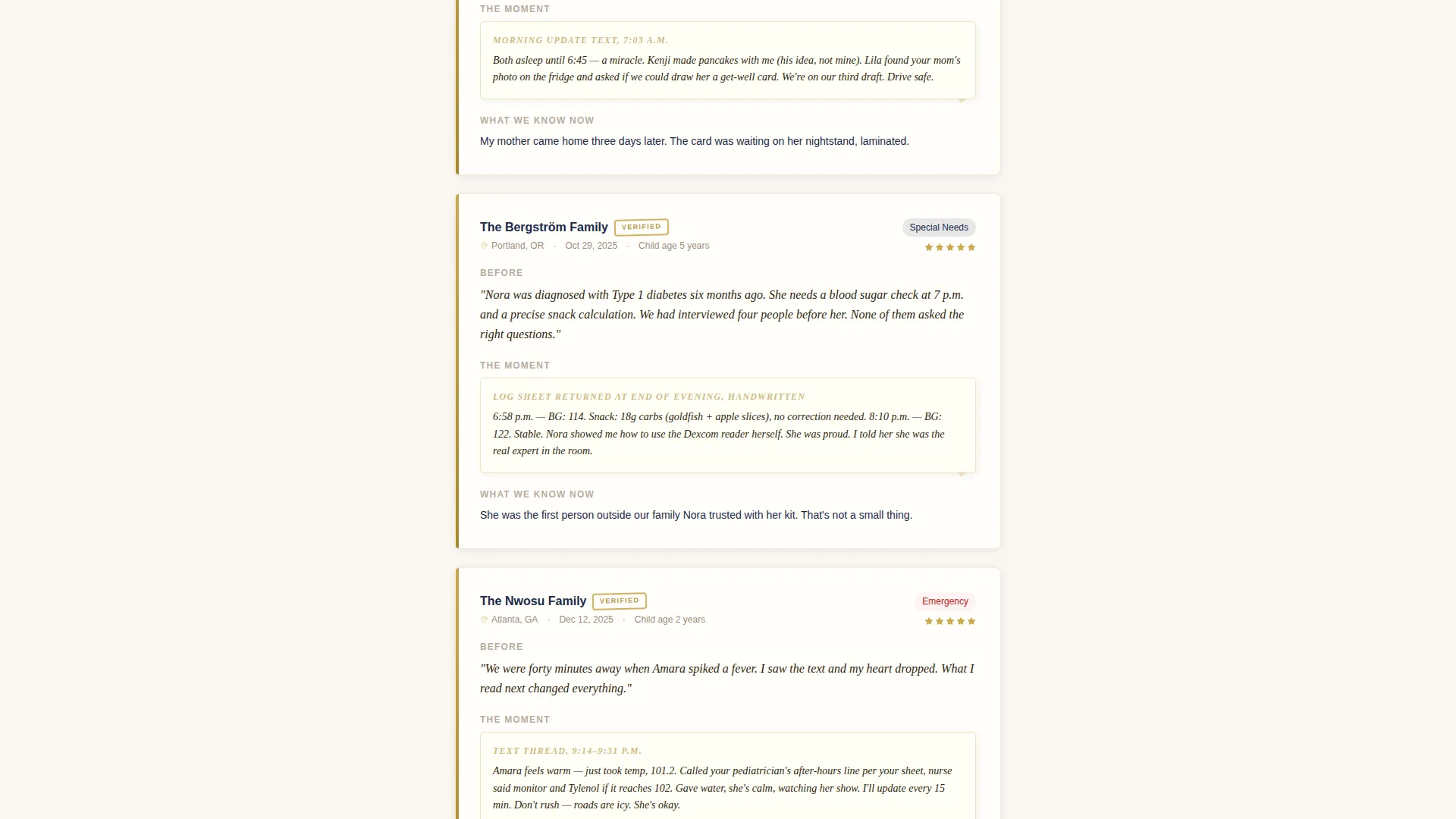 Babysitter Reviews & Testimonials Landing Page