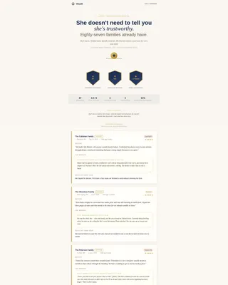 Babysitter Reviews & Testimonials Landing Page