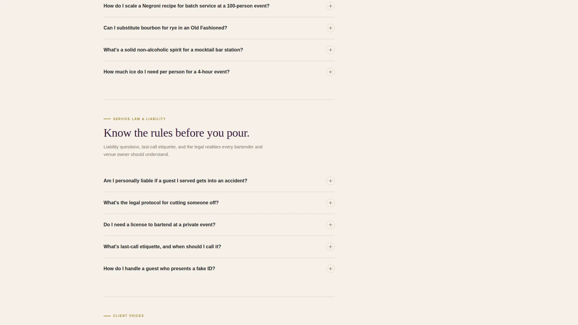 Bartender FAQ & Booking Landing Page Template