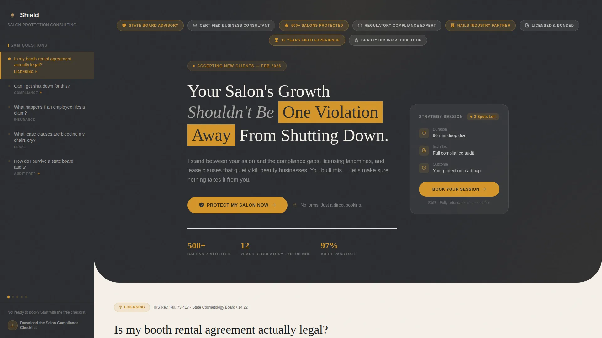 Salon Consulting Sidebar Companion Landing Page