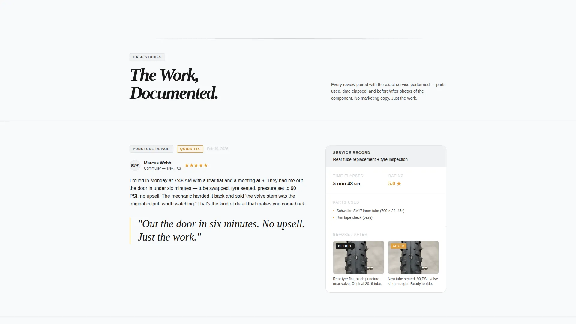 Bicycle Mechanic Review & Booking Landing Page