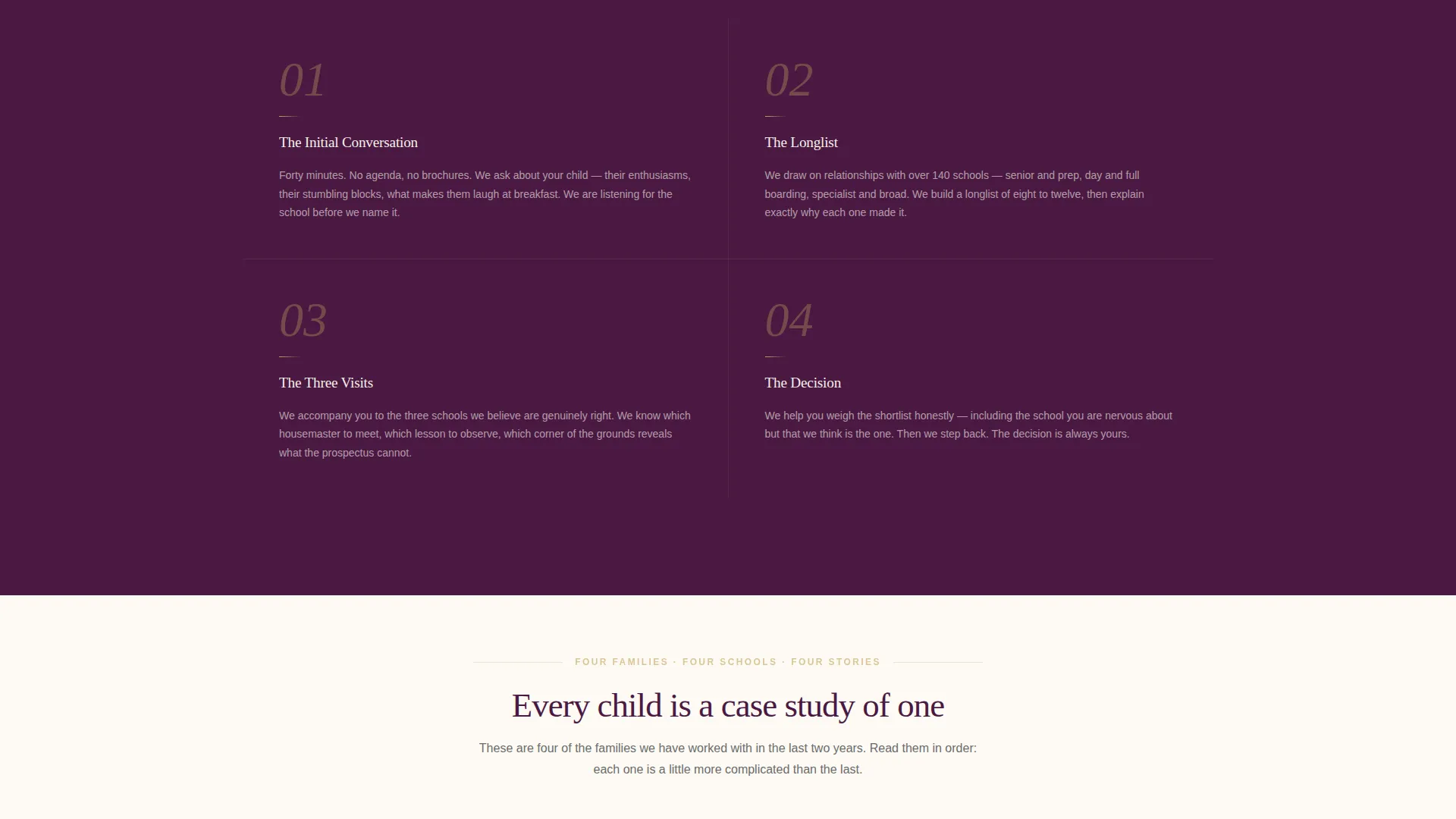 Boarding School Placement Consultancy Landing Page
