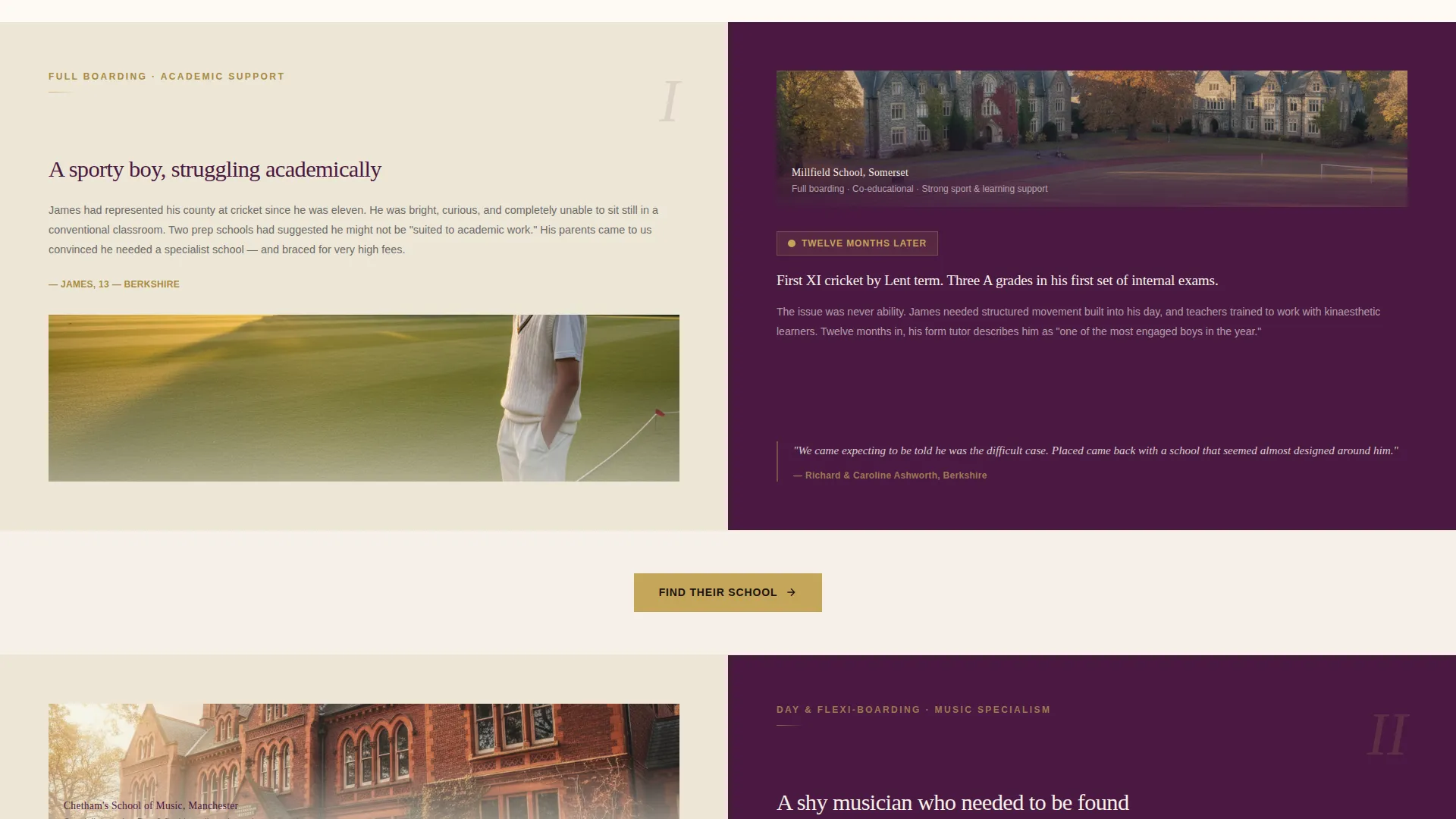 Boarding School Placement Consultancy Landing Page
