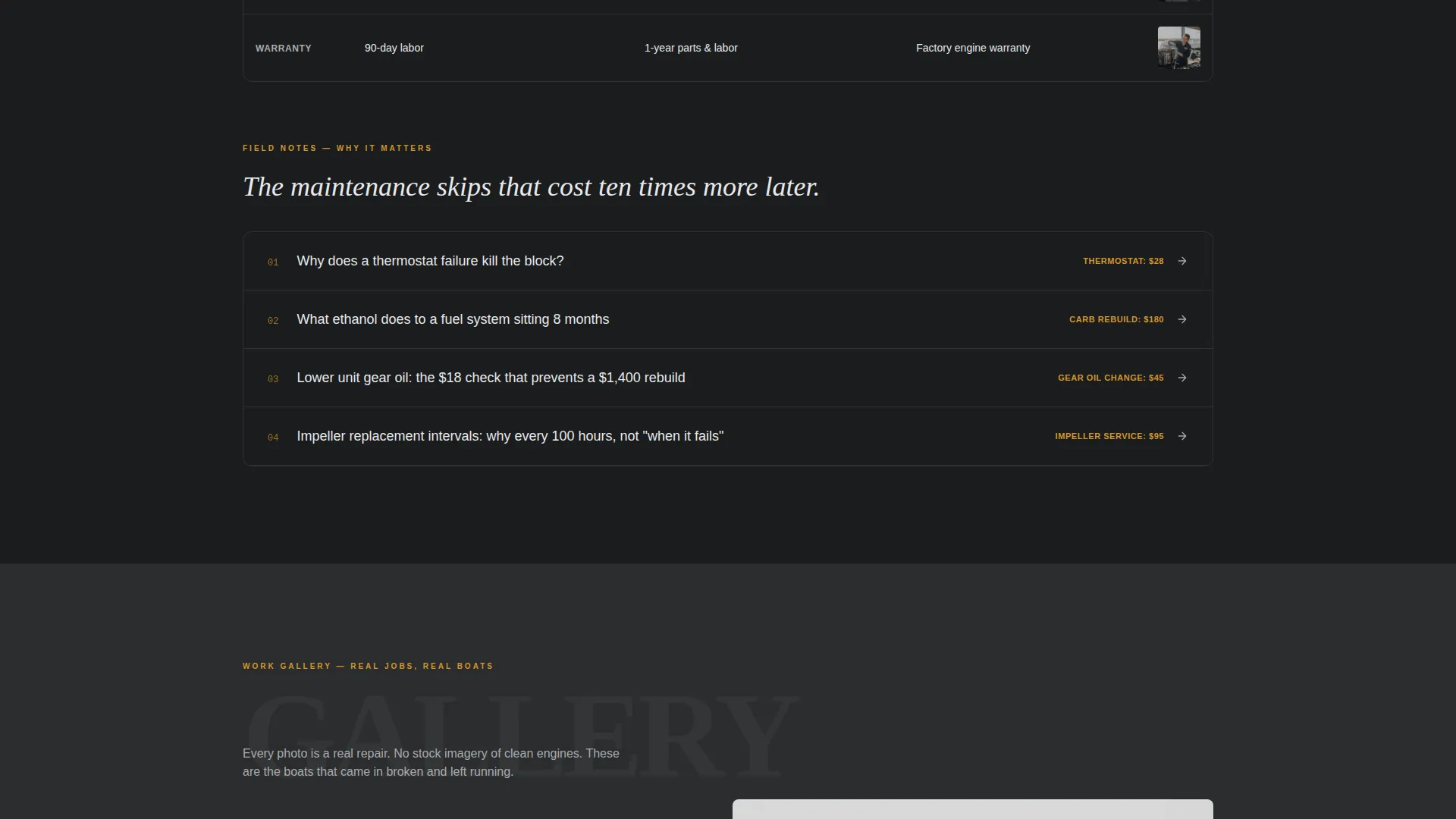 Marine Mechanic Comparison Table Landing Page
