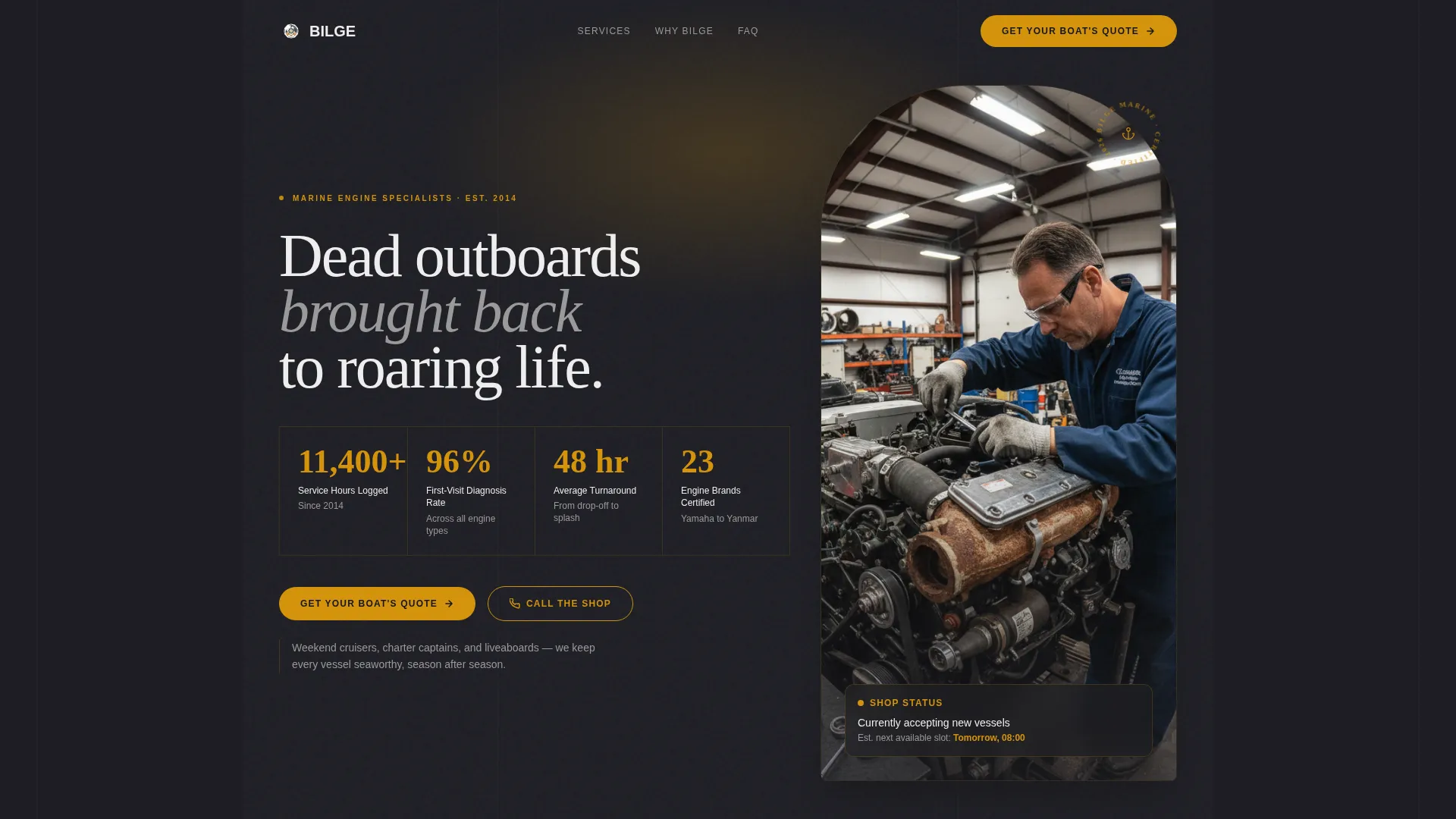 Marine Mechanic Quote Landing Page Template