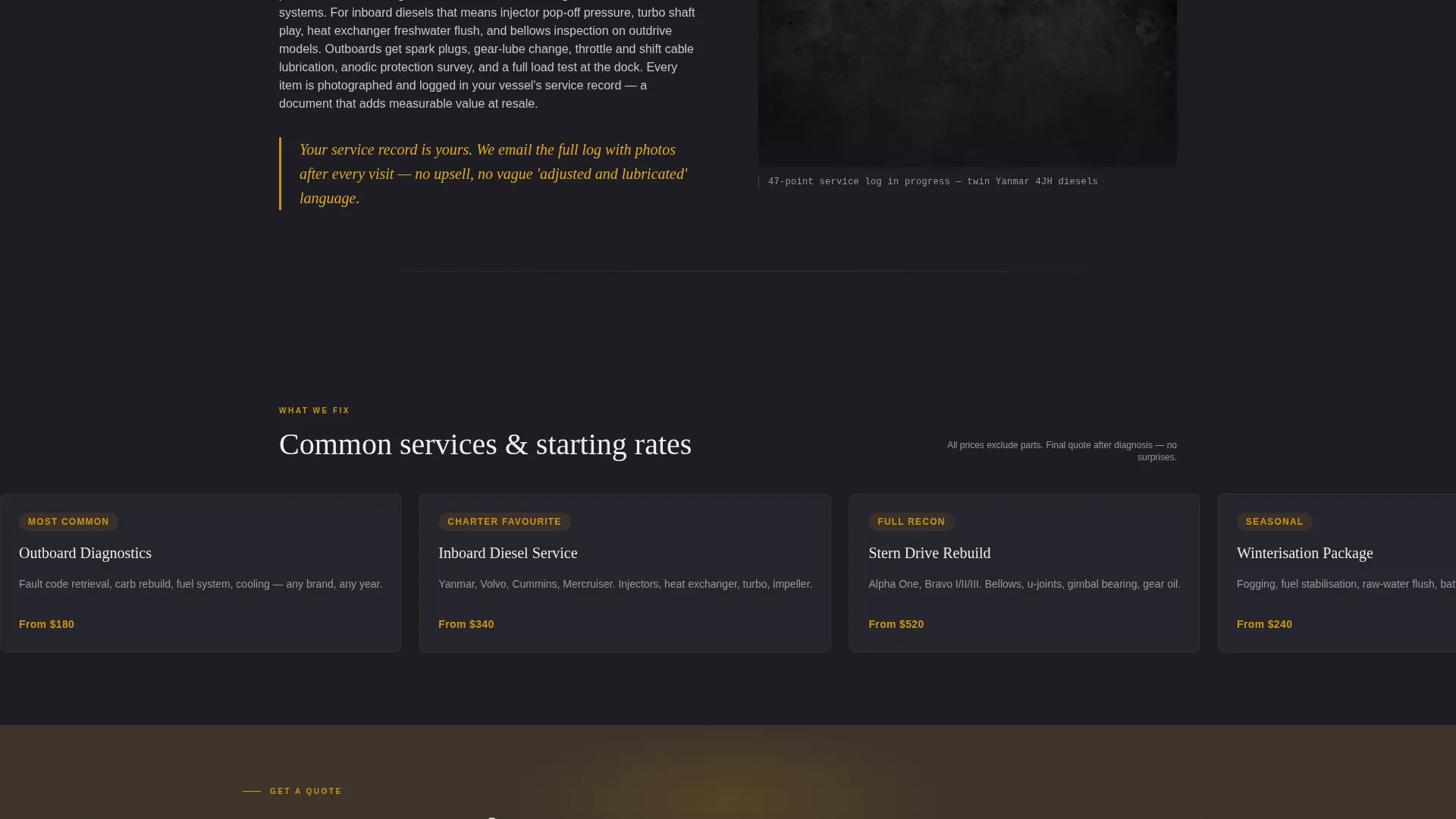 Marine Mechanic Quote Landing Page Template