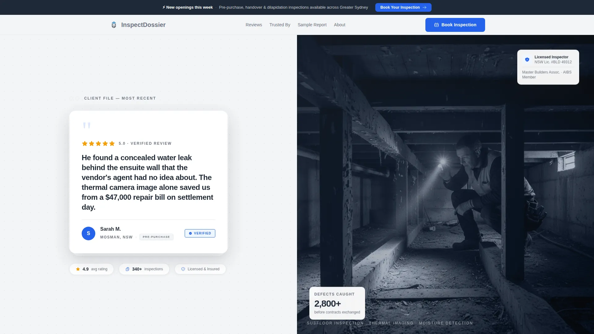 Building Inspector Reviews & Testimonials Landing Page