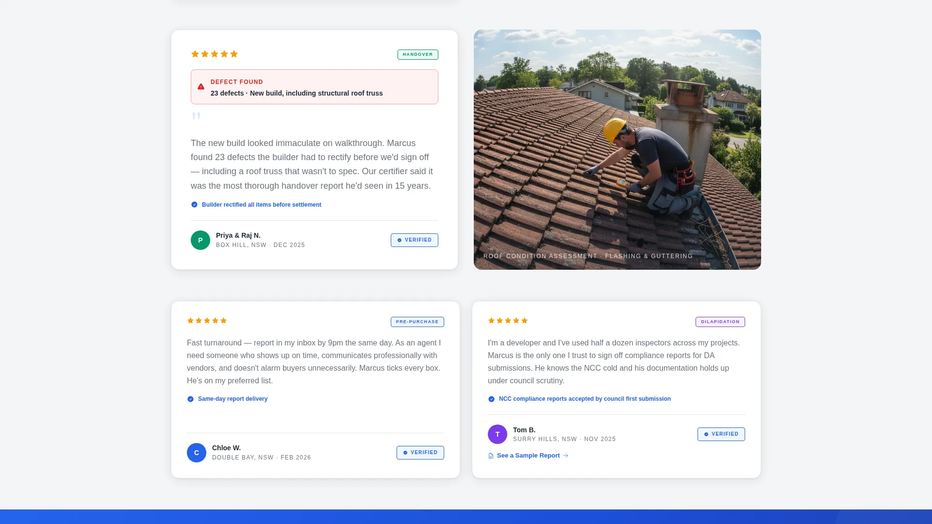 Building Inspector Reviews & Testimonials Landing Page