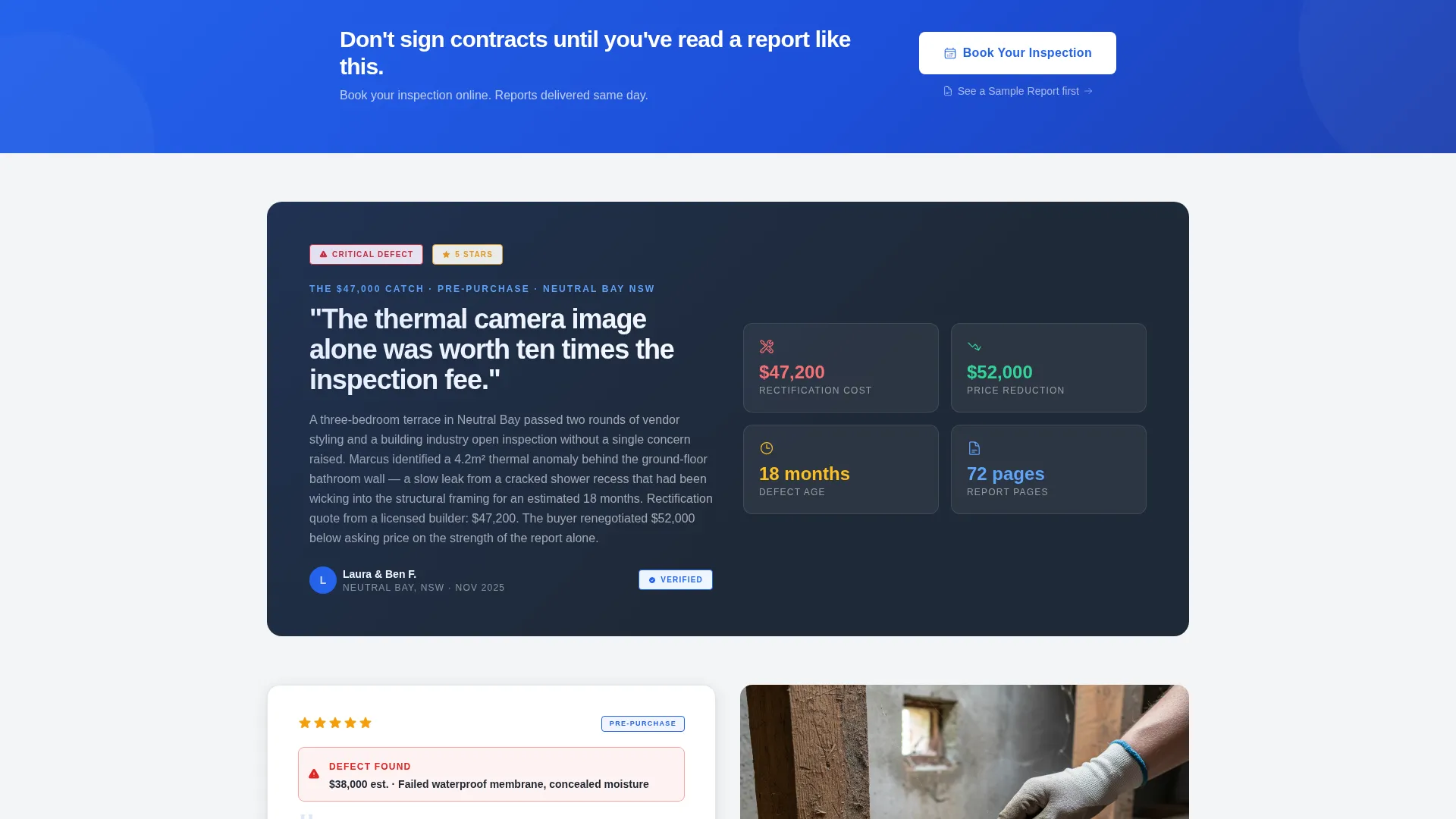 Building Inspector Reviews & Testimonials Landing Page