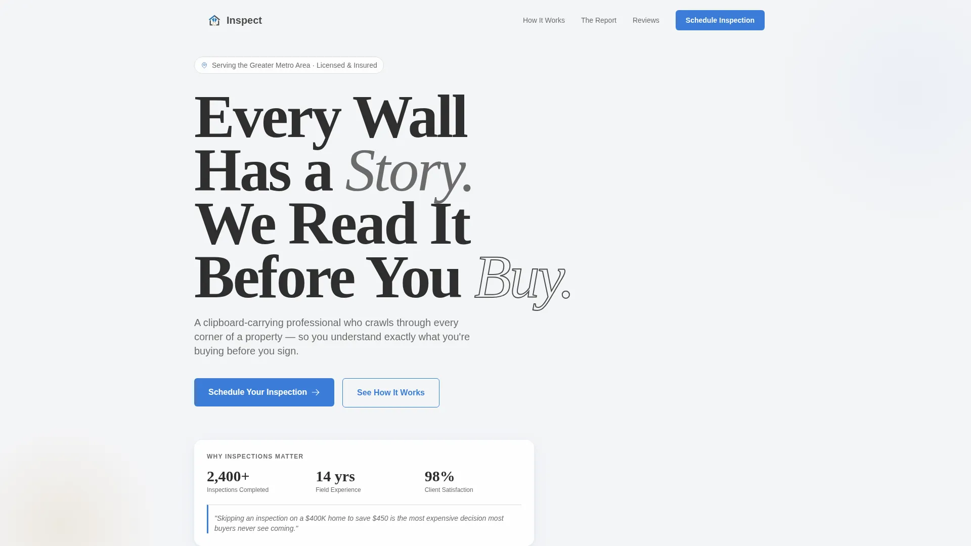 Building Inspector Booking Website Template