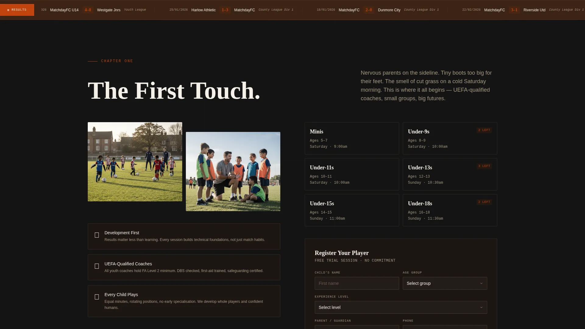 Soccer Club Landing Page Template | Dynamic Motion