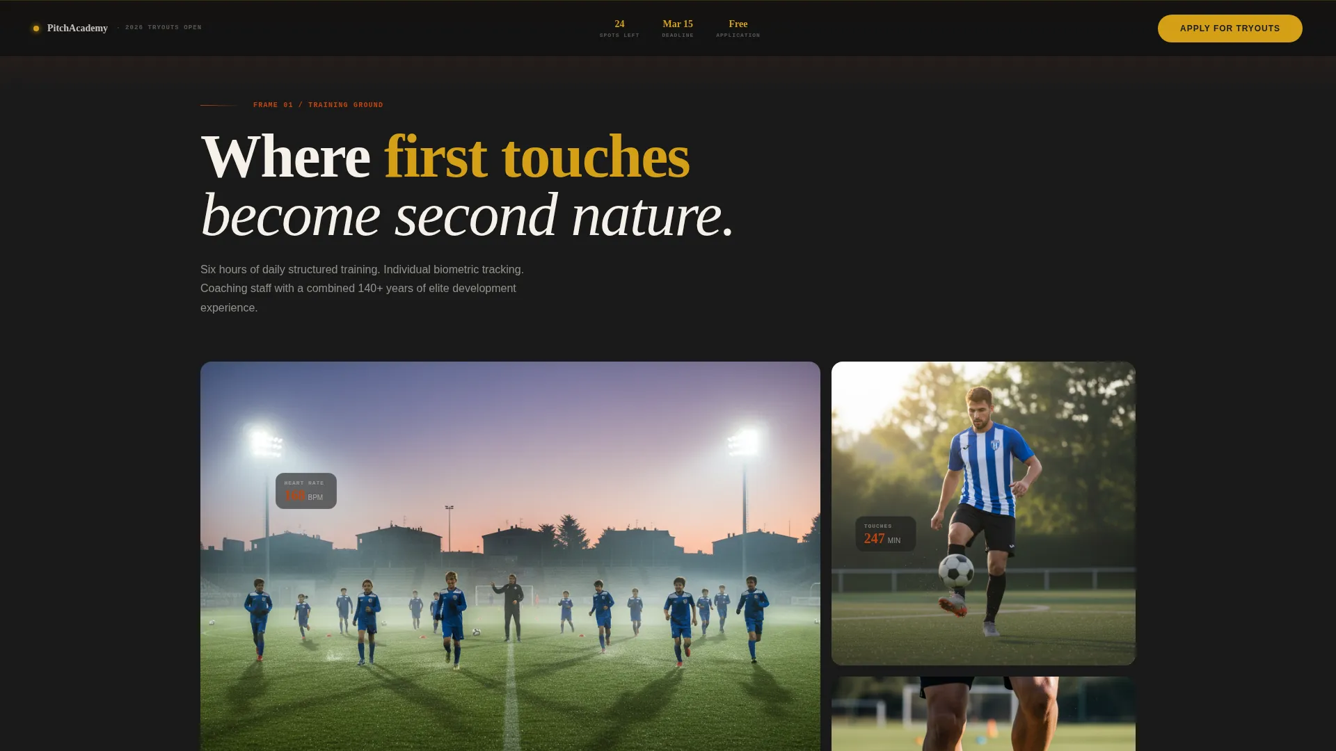 Cinematic Soccer College Landing Page Template