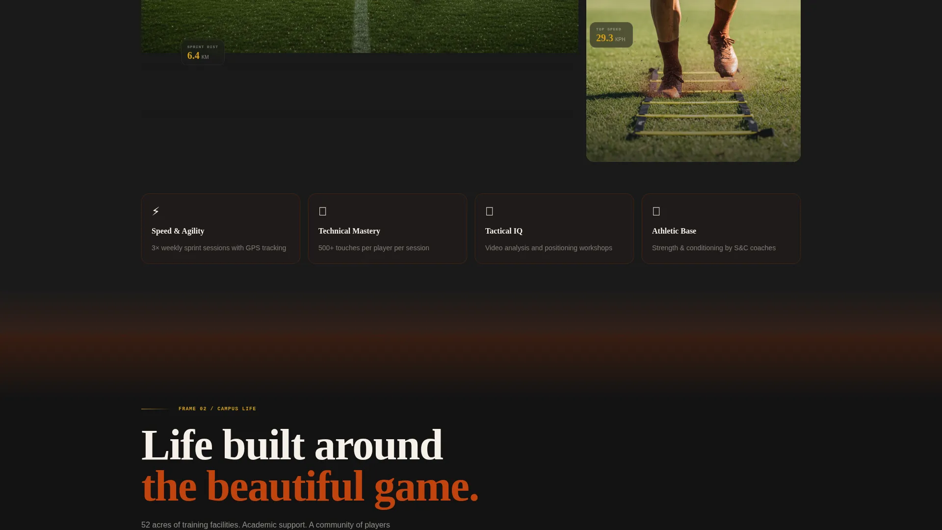 Cinematic Soccer College Landing Page Template