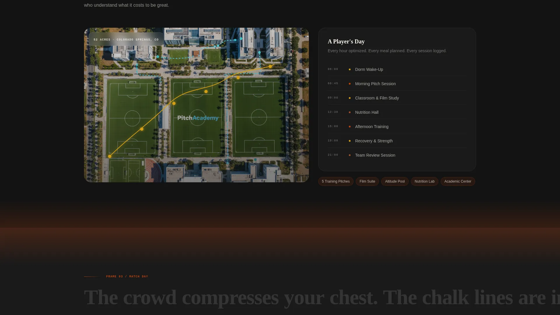 Cinematic Soccer College Landing Page Template