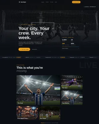 Cinematic Soccer League Landing Page Template