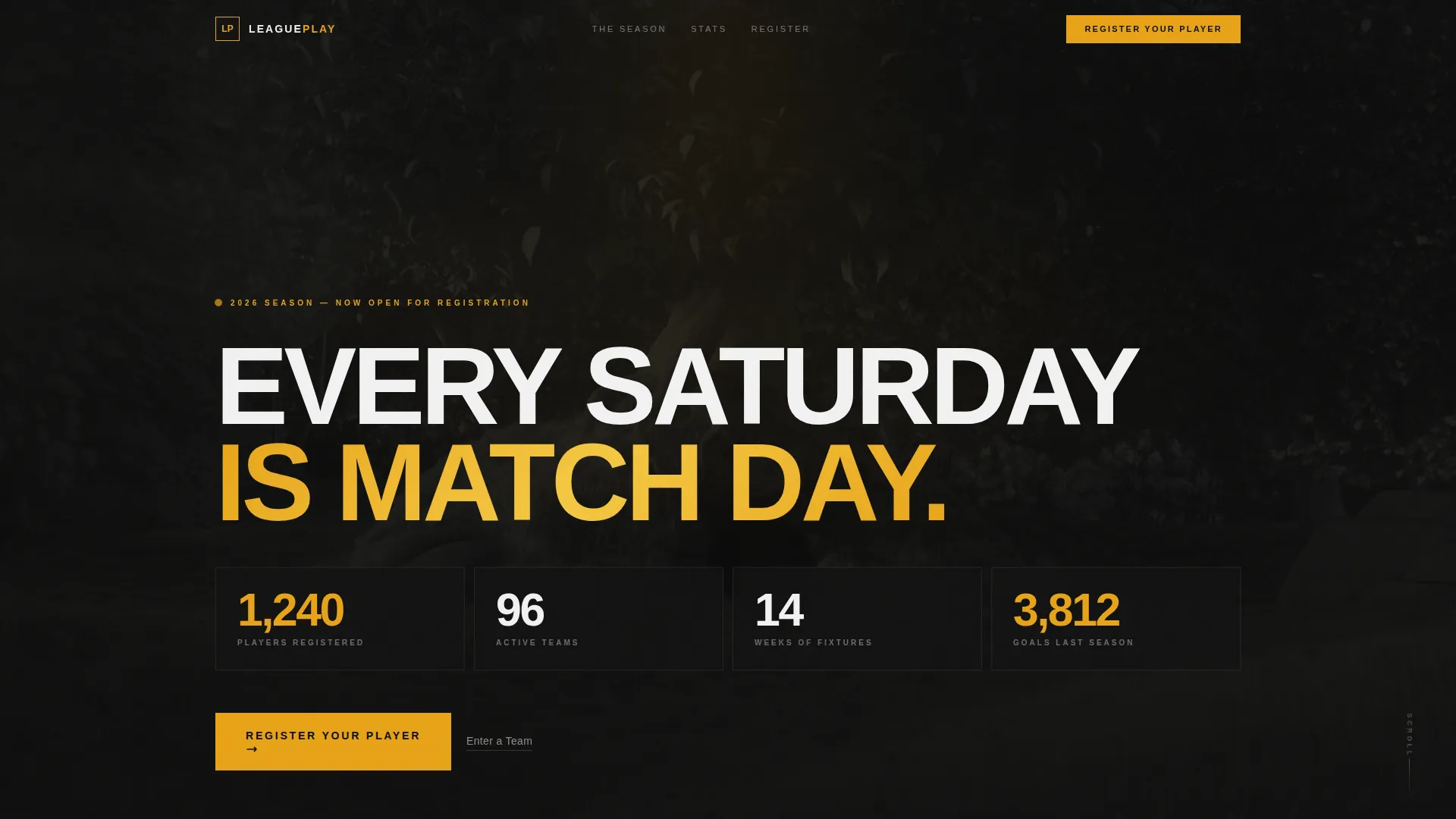 Cinematic Youth Soccer League Landing Page