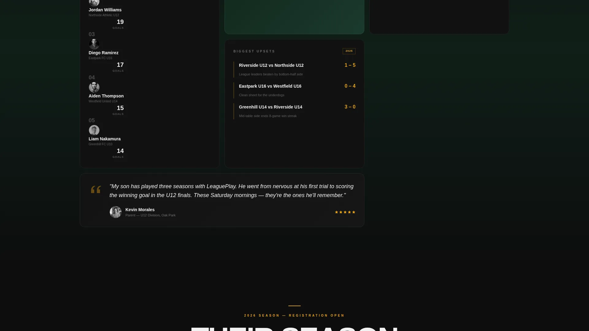 Cinematic Youth Soccer League Landing Page