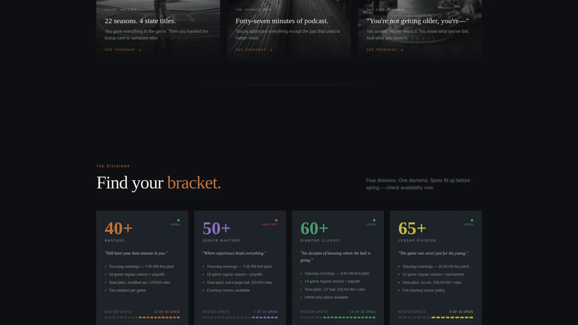 Senior Softball League Landing Page Template