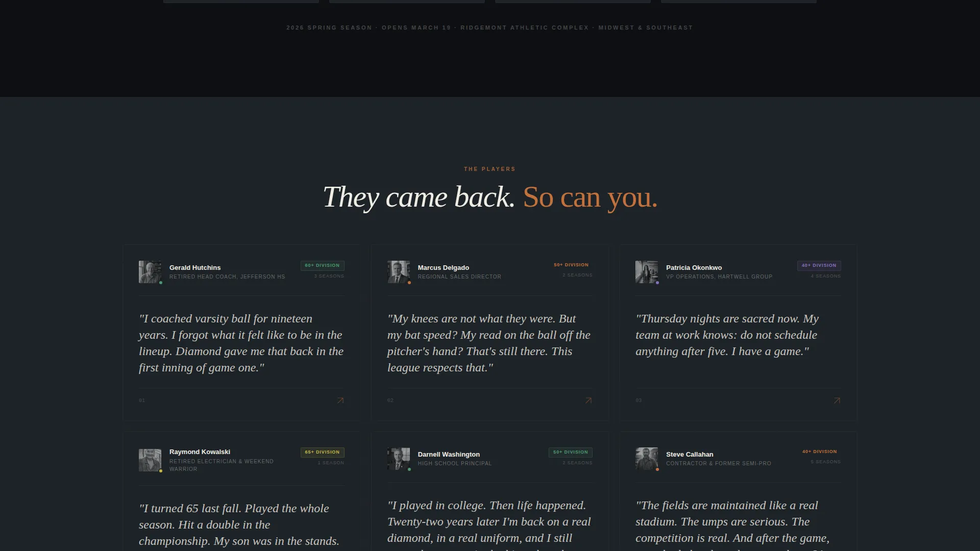 Senior Softball League Landing Page Template
