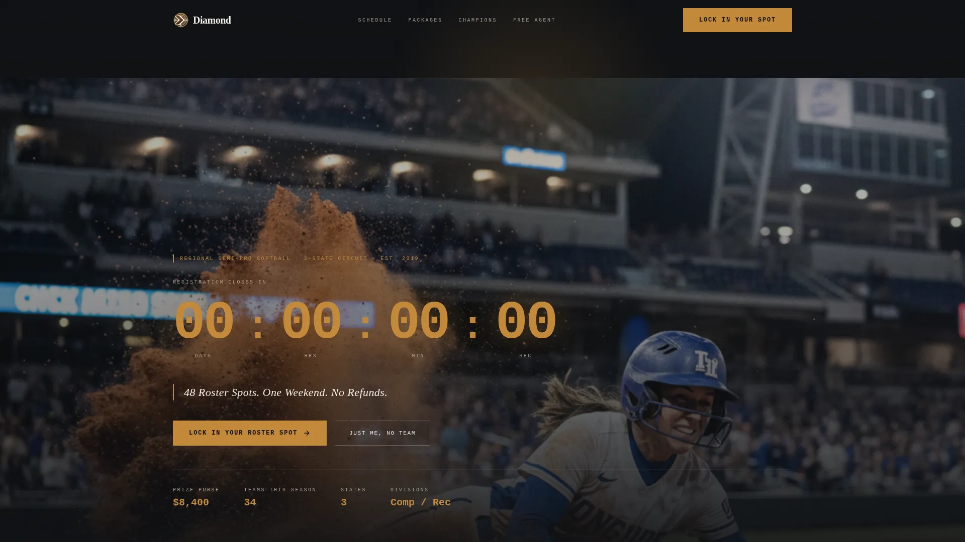 Semi-Pro Softball League Landing Page Template