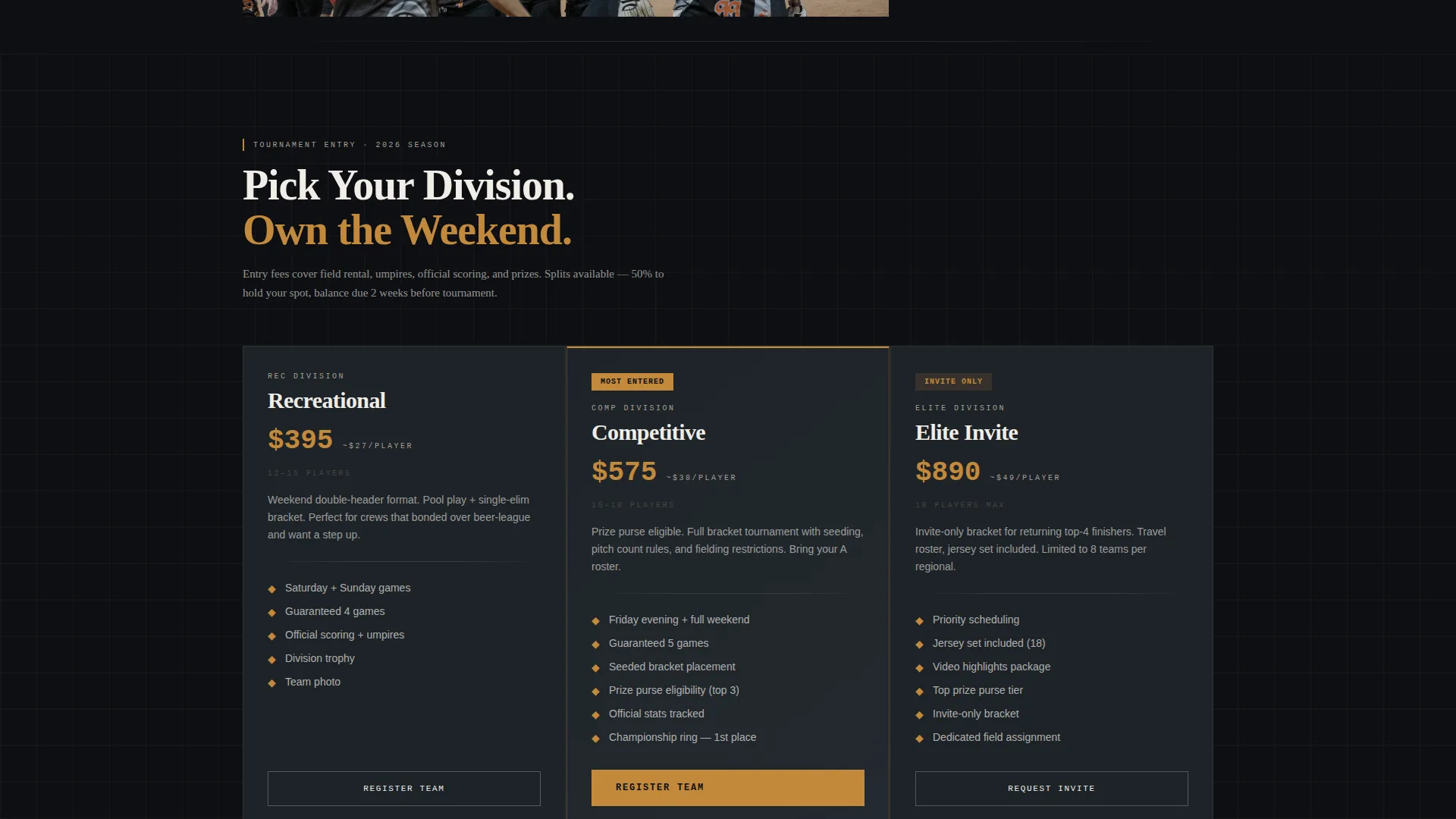 Semi-Pro Softball League Landing Page Template