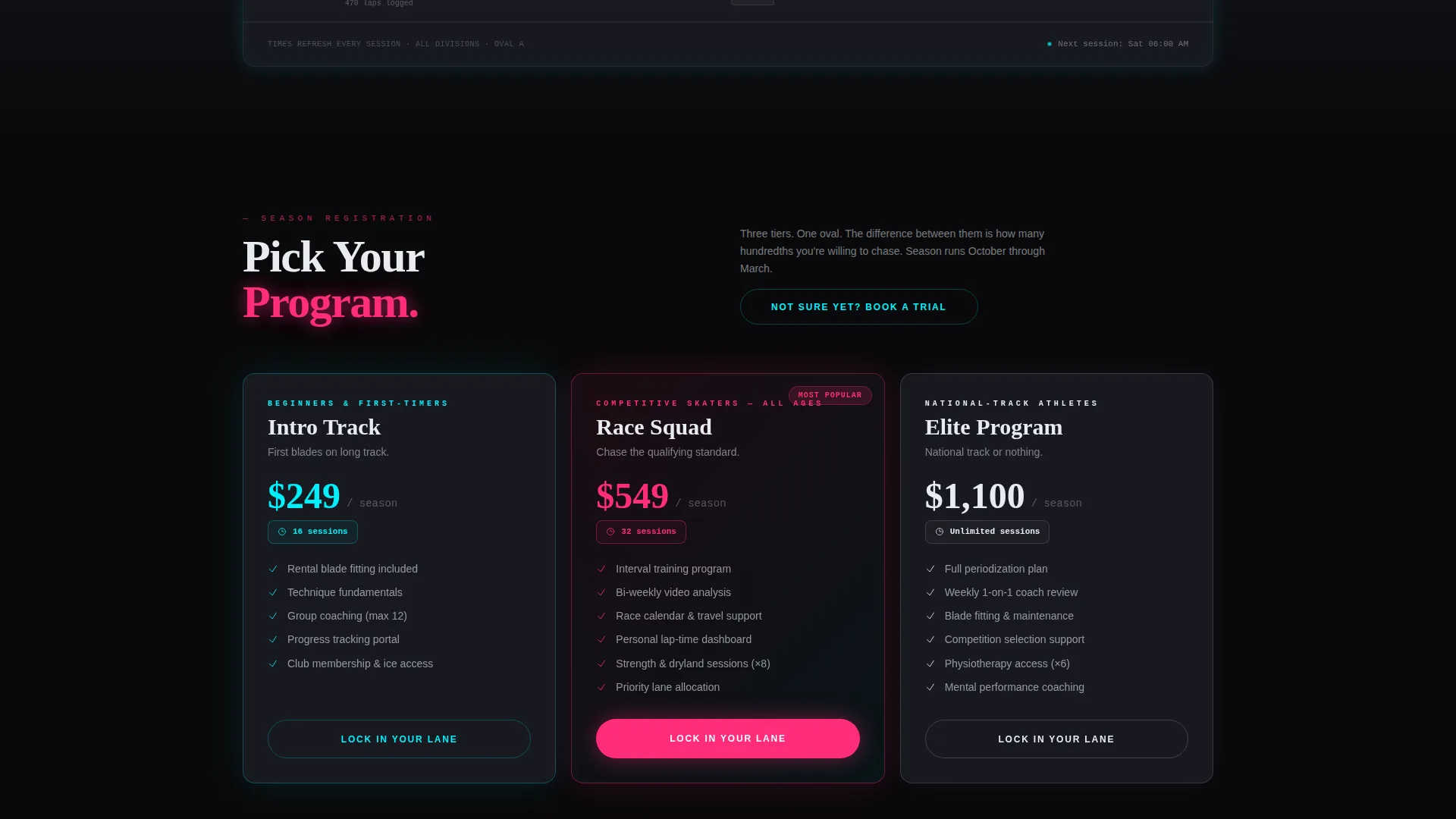 Speed Skating Club Bento Grid Landing Page Template