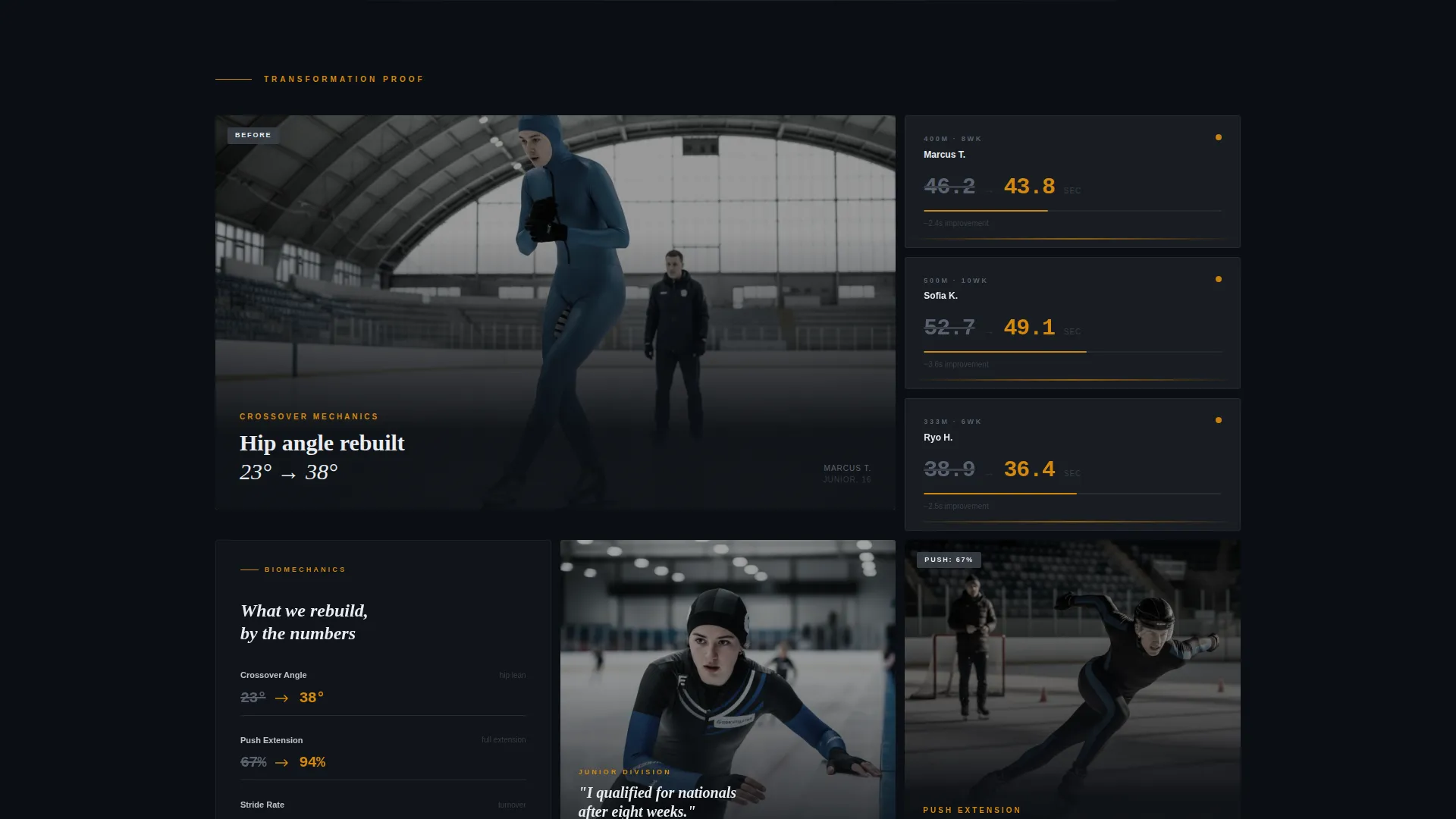 Speed Skating Coaching Bento Grid Landing Page