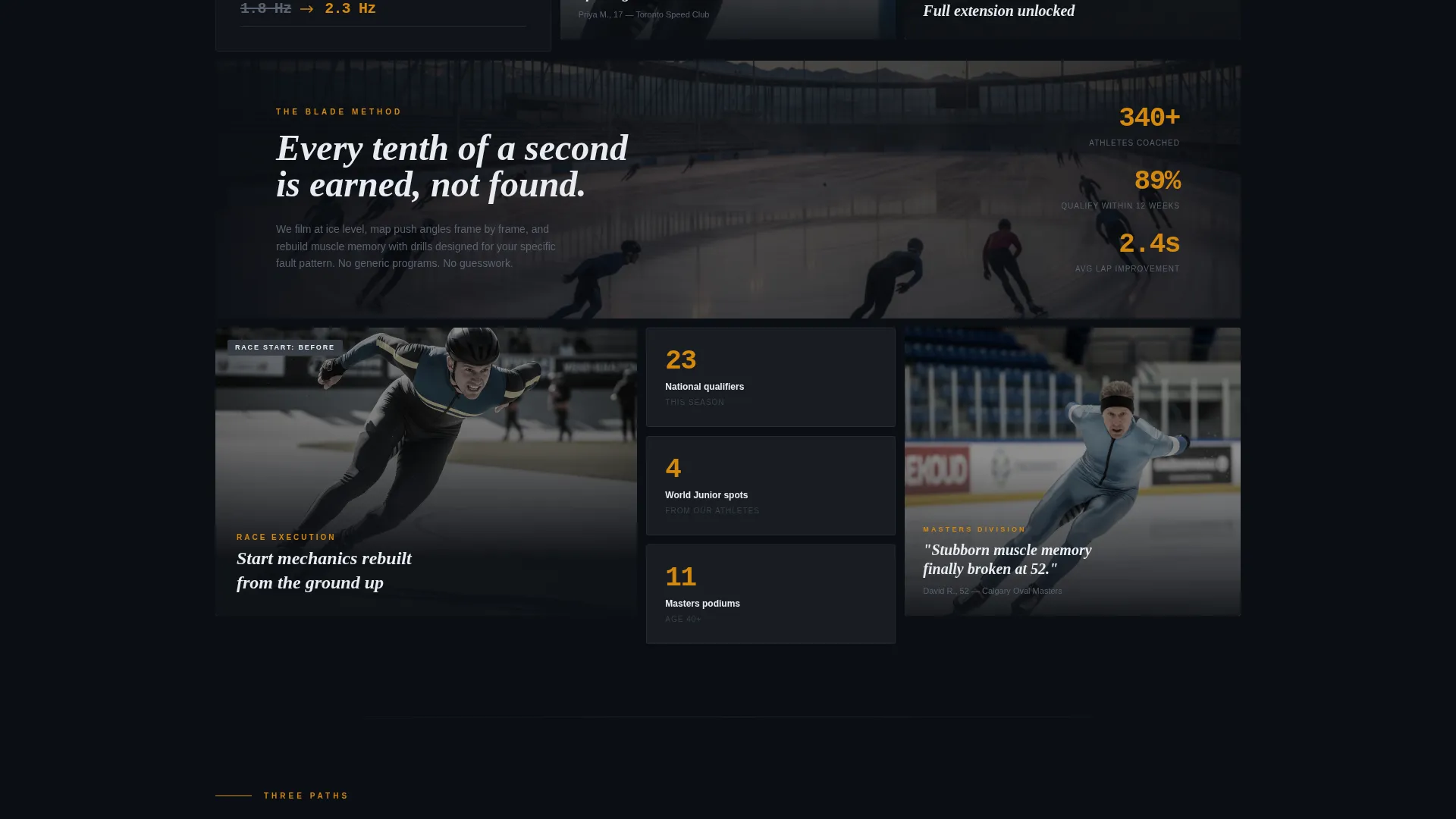 Speed Skating Coaching Bento Grid Landing Page