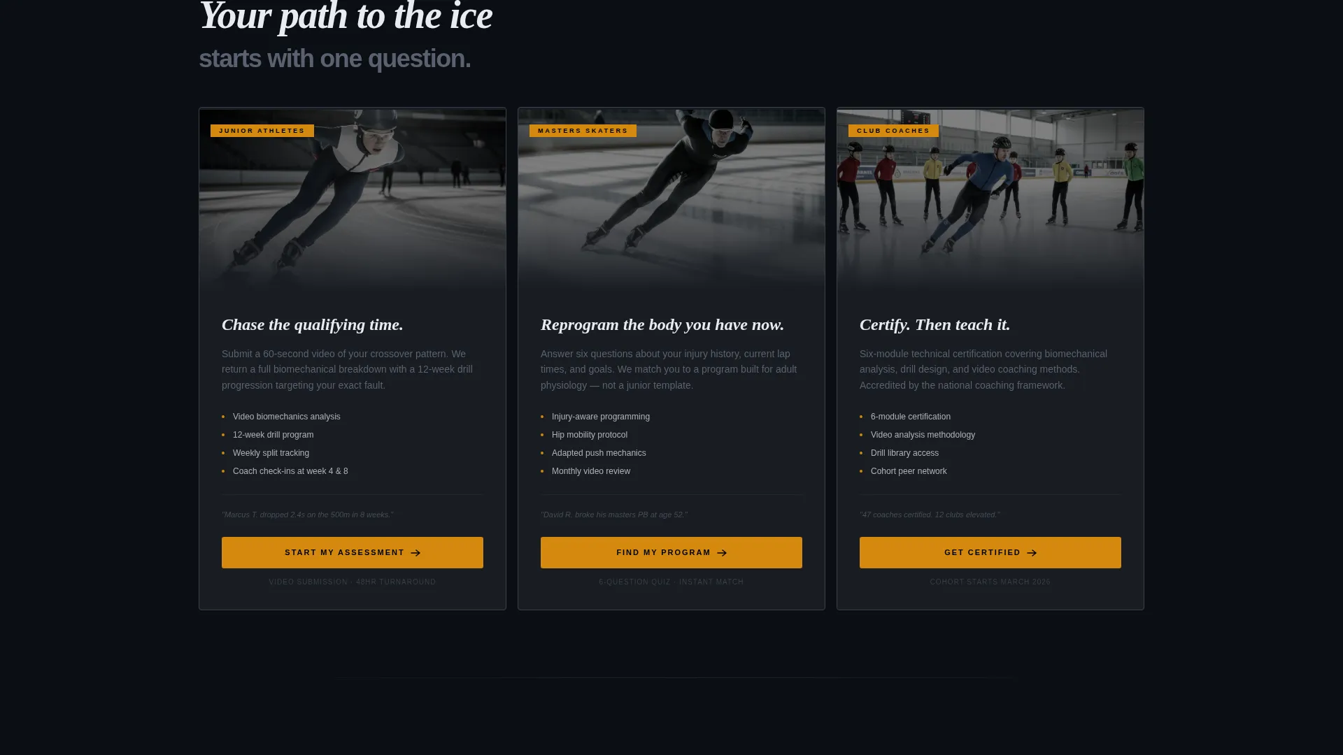 Speed Skating Coaching Bento Grid Landing Page