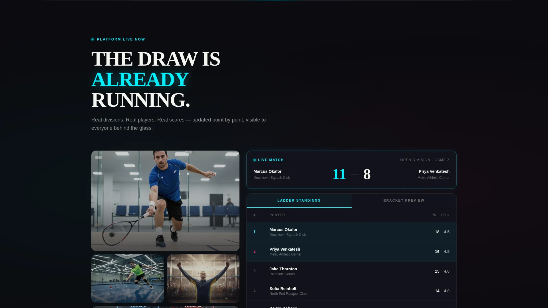 Electric Racquetball & Squash Event Landing Page