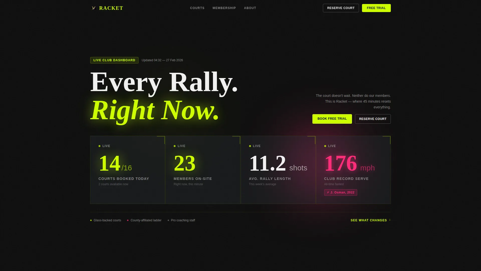 Squash Club Landing Page Template with Neon Design