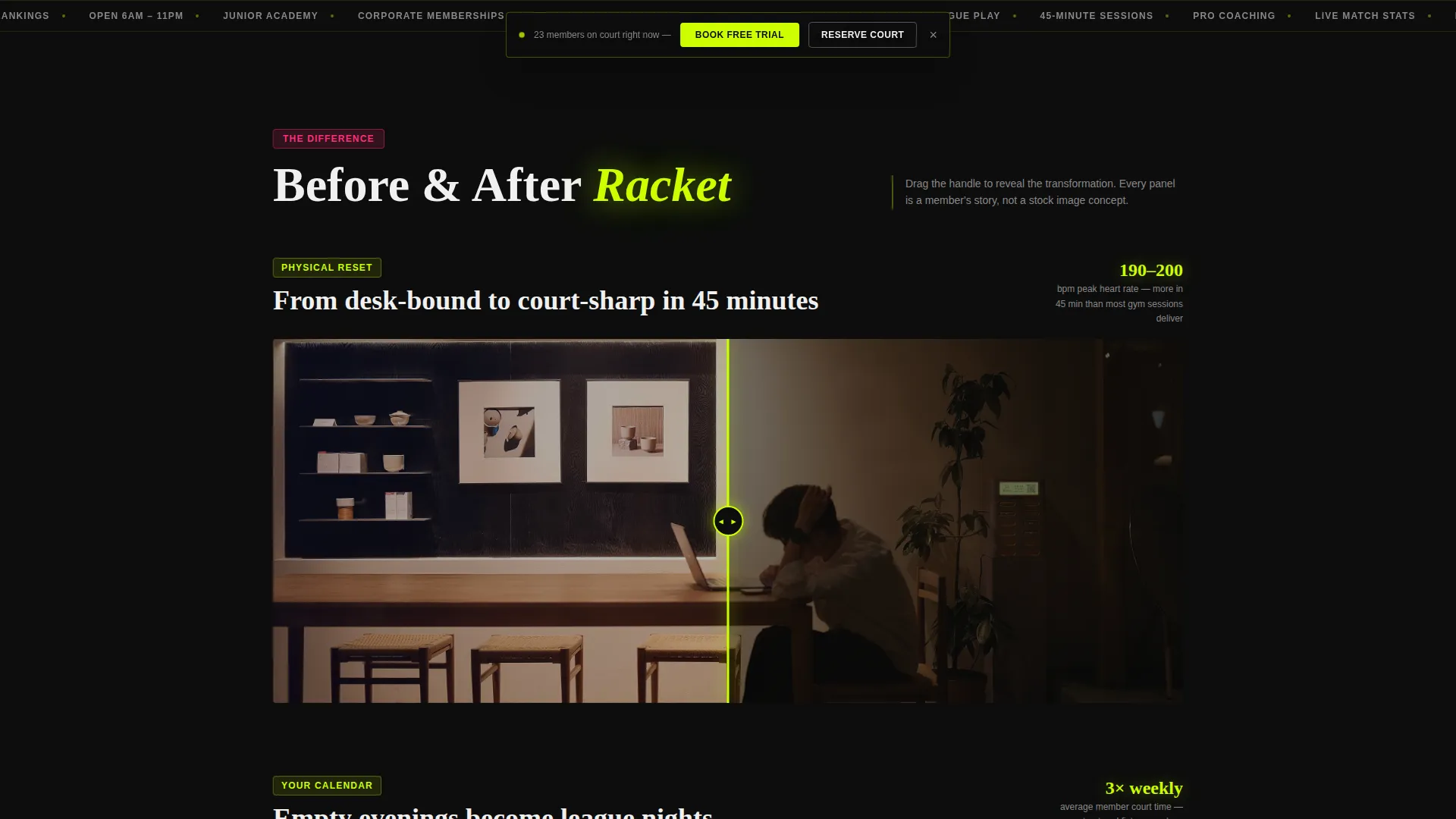 Squash Club Landing Page Template with Neon Design