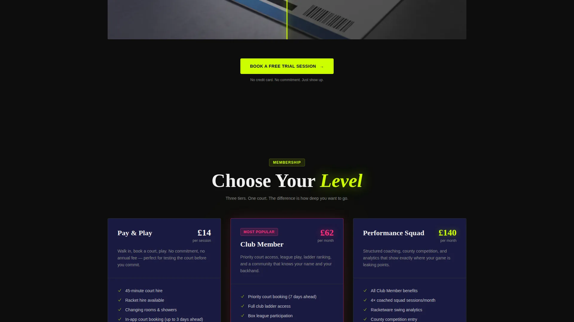 Squash Club Landing Page Template with Neon Design