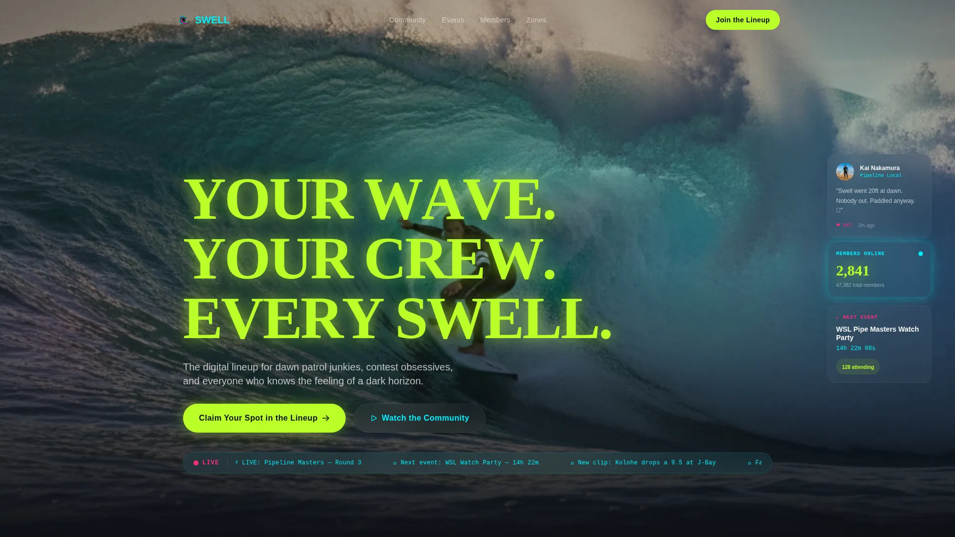 Surfing Fan Community Landing Page Template