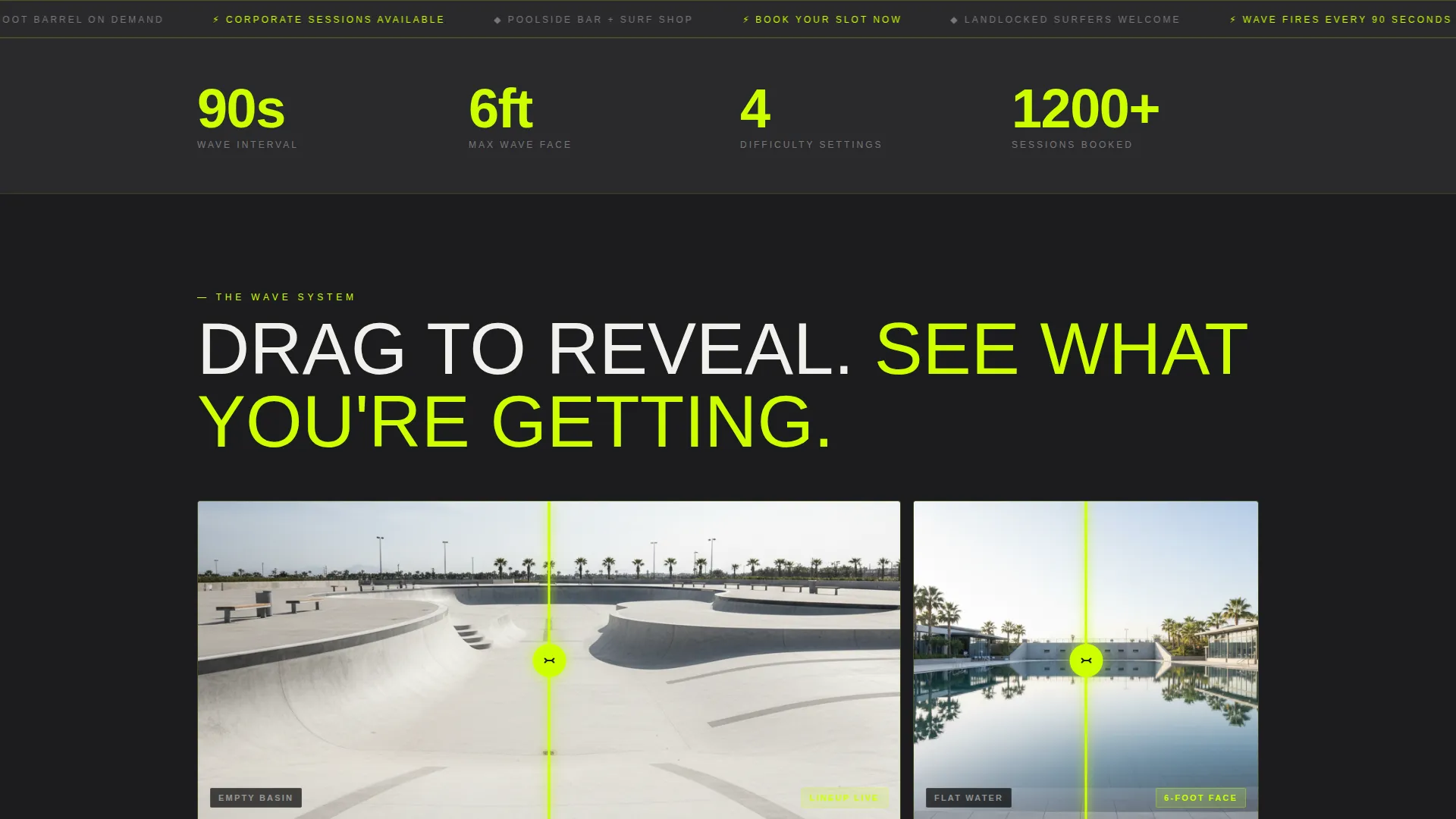 Industrial Wave Pool Surfing Venue Landing Page