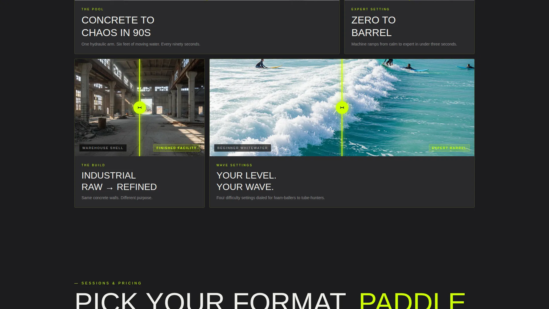 Industrial Wave Pool Surfing Venue Landing Page