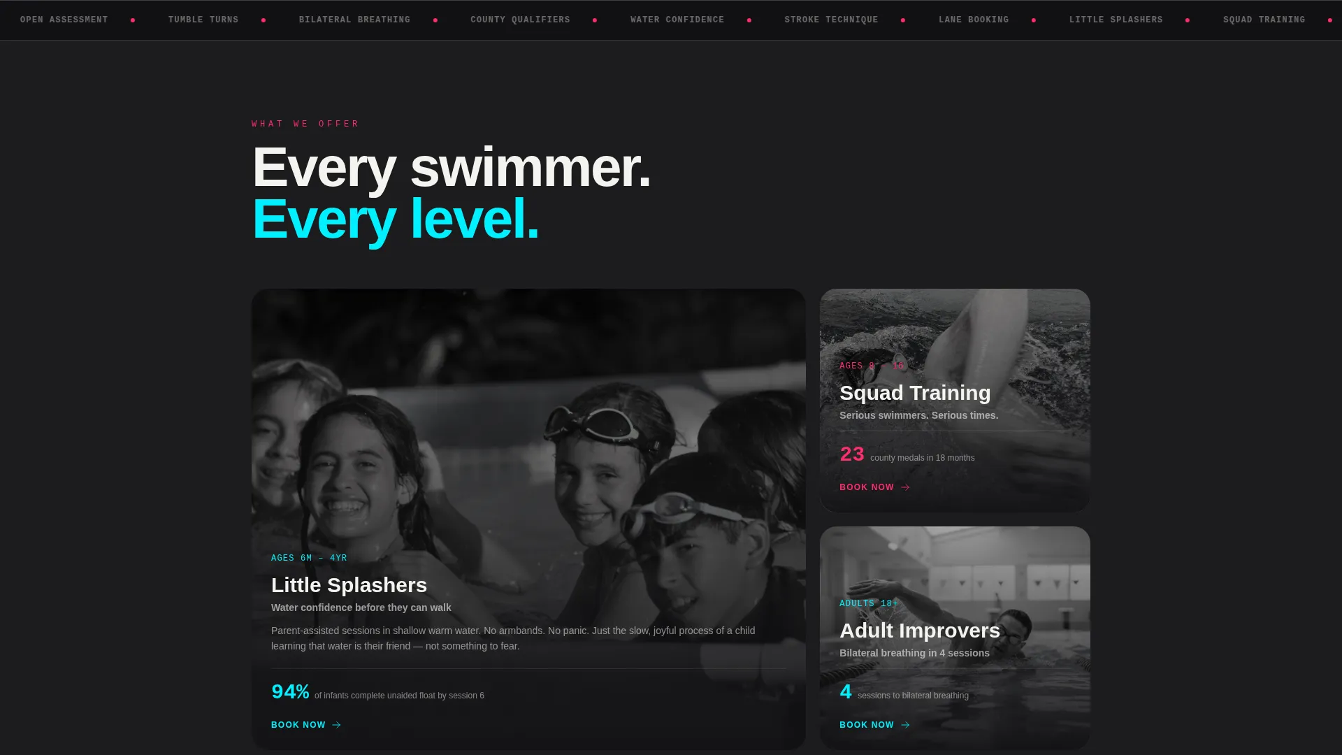 Swim School Landing Page Template for Lesson Bookings
