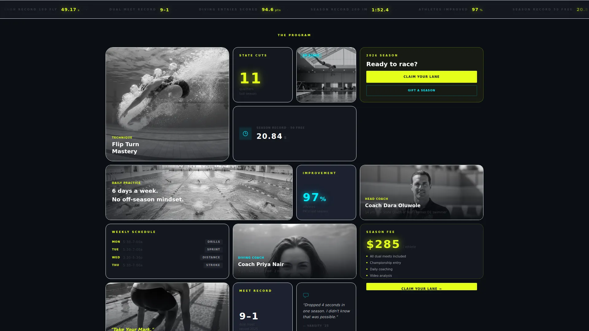 High School Swimming & Diving Landing Page Template