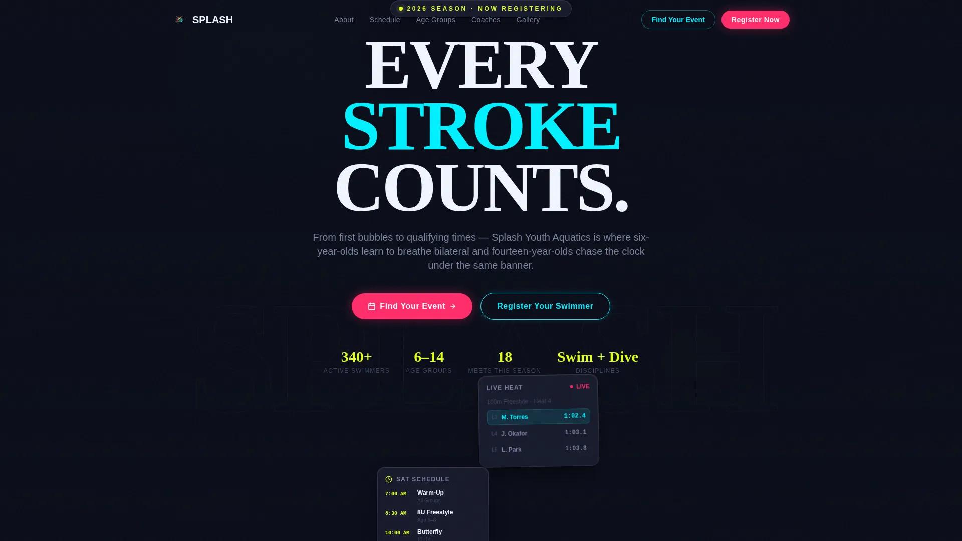 Youth Swimming & Diving League Landing Page Template