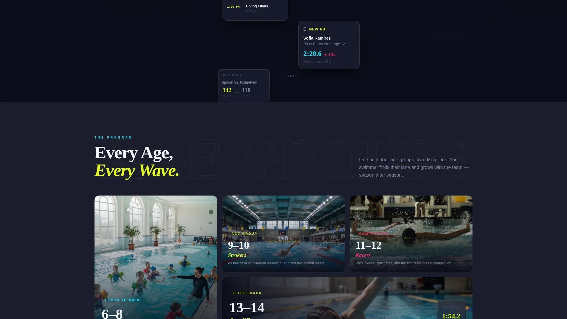 Youth Swimming & Diving League Landing Page Template
