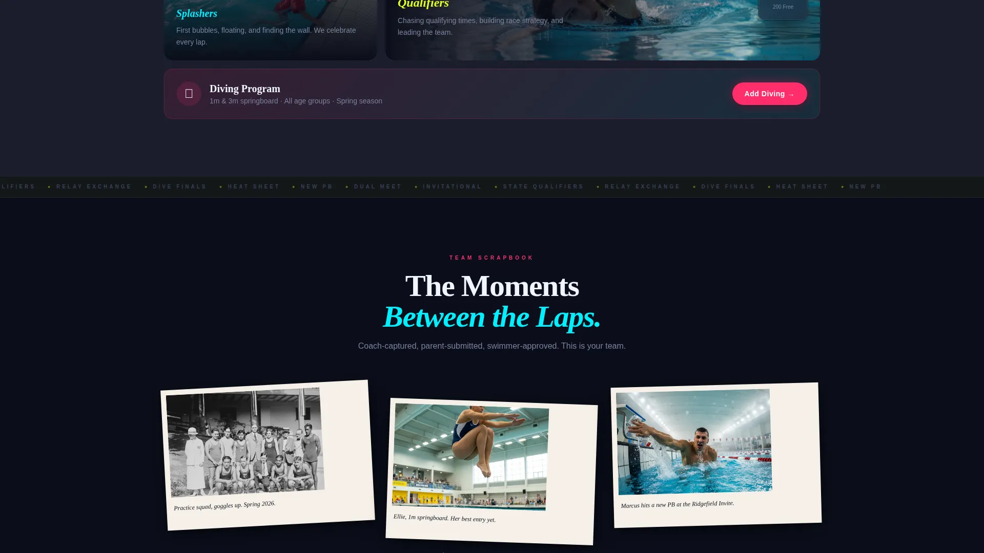 Youth Swimming & Diving League Landing Page Template