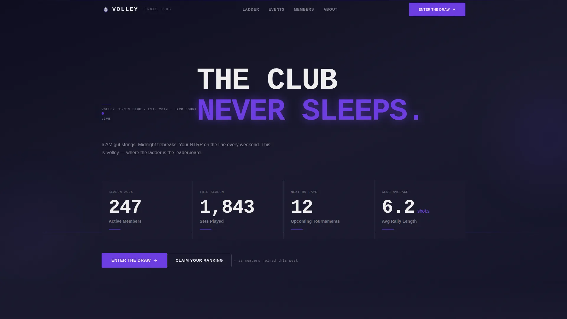 Electric Tennis Club Landing Page Template