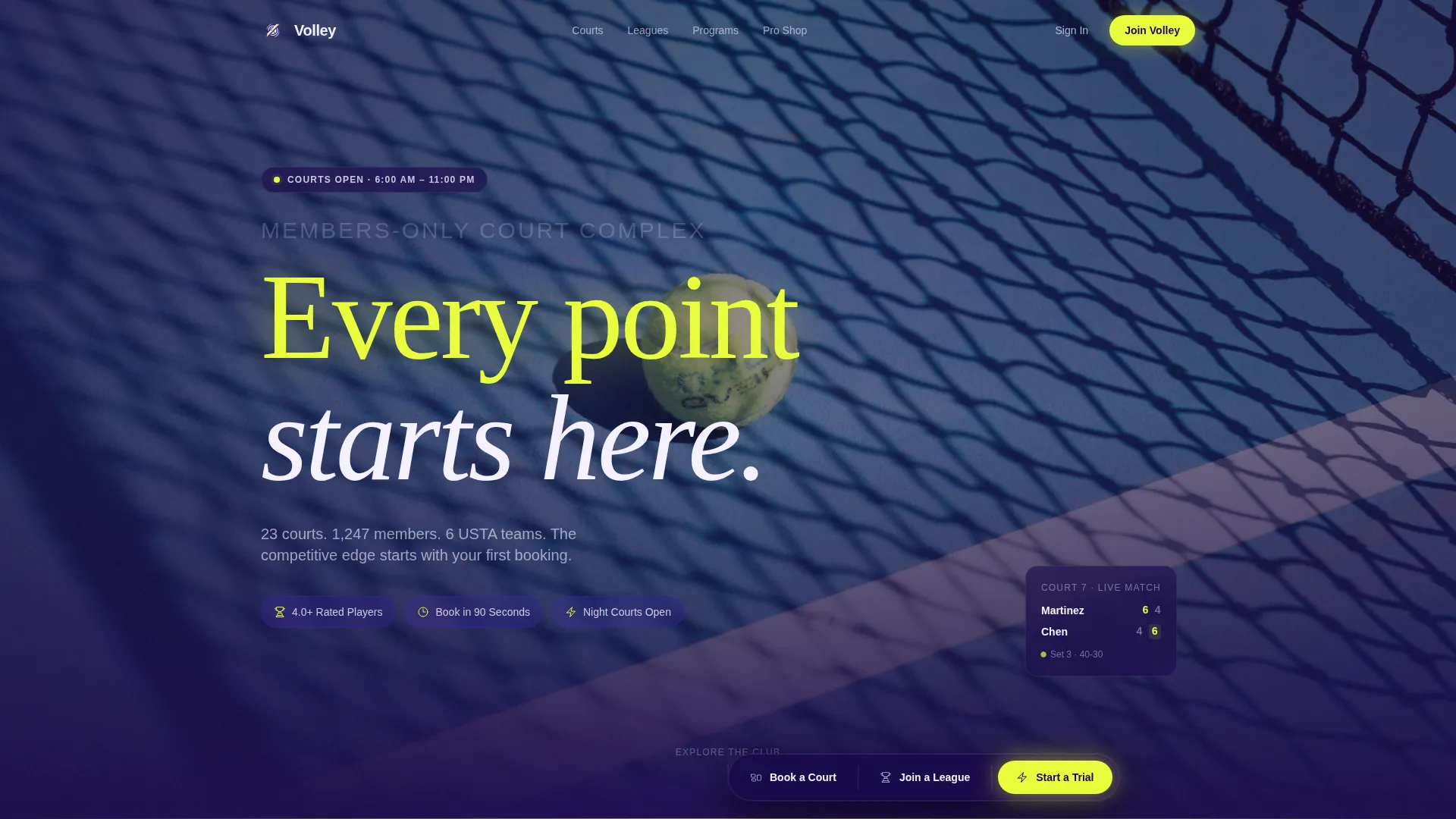 Tennis Club Landing Page Template | Card Grid